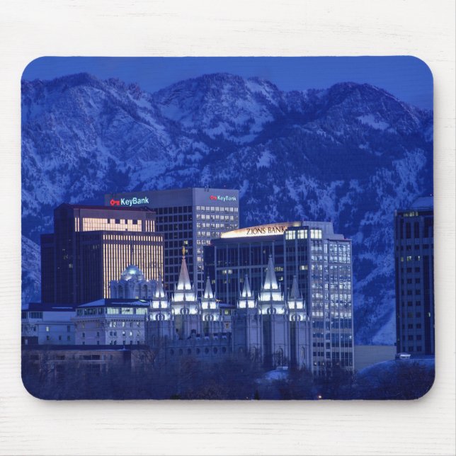 Mousepad Skyline do centro do inverno de Salt Lake City (Frente)