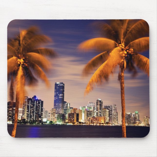 Mousepad Skyline dos EUA, Florida, Miami no crepúsculo (Frente)