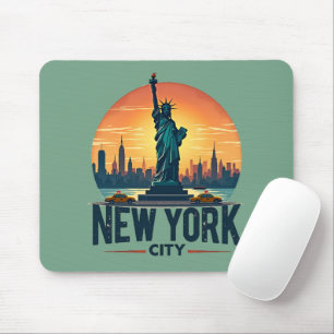 Mousepad Skyline Nova Iorque retroativo com Estátua da Libe
