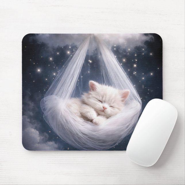 Mousepad Sleeping Kitten in a Tulle Hammock (Com mouse)