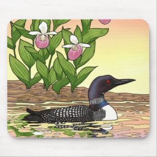 Mousepad Slipper de Lady Slipper de Flor de Aves do Estado