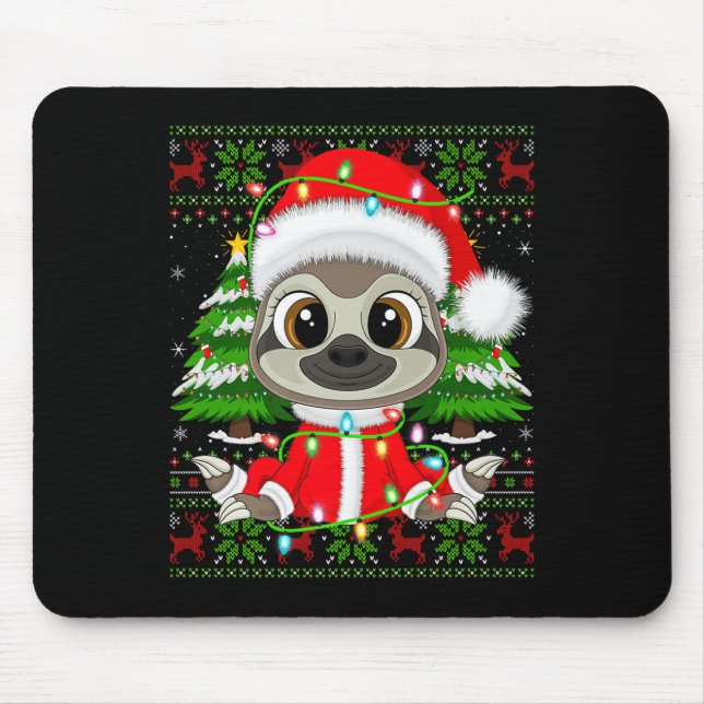 Mousepad Sloth Christmas Lights Santa Costume Ugly Xmas Swe (Frente)