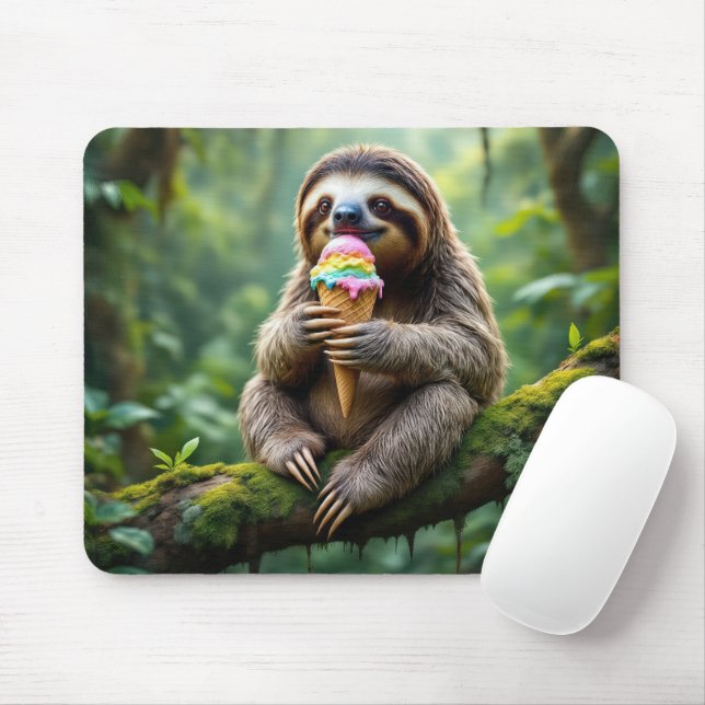 Mousepad Sloth comendo um Sorvete arco-íris Cone (Com mouse)