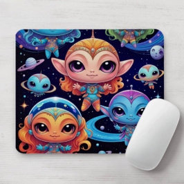 Mousepad Small Multi-Coloured Aliens in Space