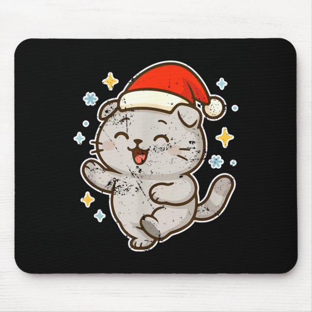 Mousepad Smiling Santa Cat Holiday Cheer  (Frente)