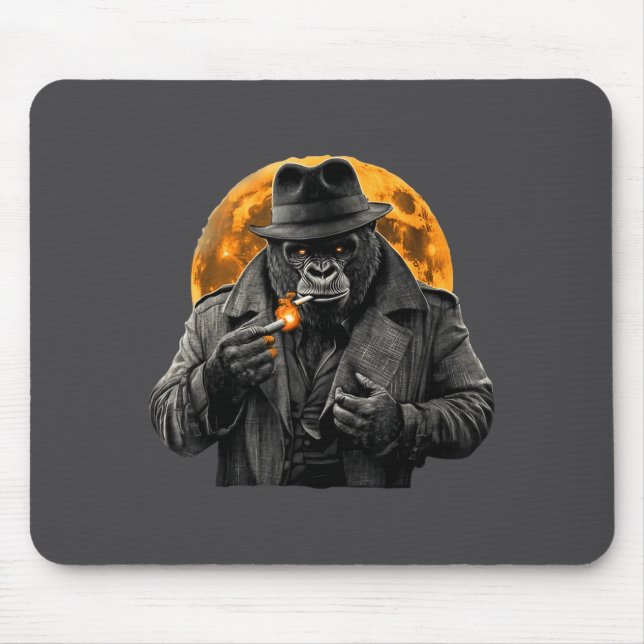 Mousepad Smoking Gorilla In Trench Coat With Orange Moon Ar (Frente)