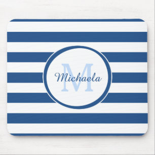 Mousepad Snazzy Azul Profundo Stripe Sólido Nome e Monogram