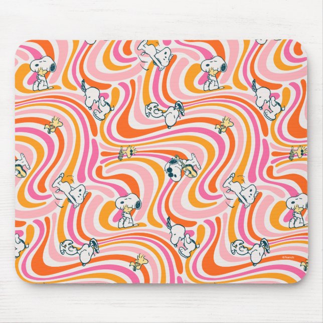 Mousepad Snoopy & Woodstock Groovy Vibes Padrão Laranja (Frente)