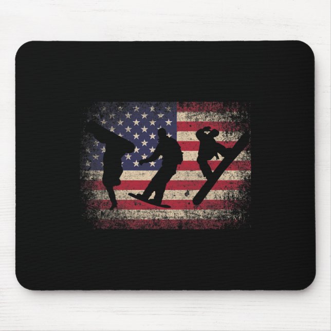 Mousepad Snowboard 4 De Julho Gift American Flag - Ski Sno (Frente)