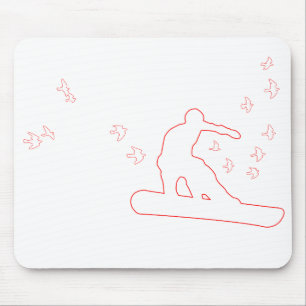 Mousepad snowboard, conselho com pássaros, contorno vermelh