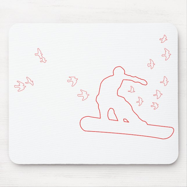 Mousepad snowboard, conselho com pássaros, contorno vermelh (Frente)