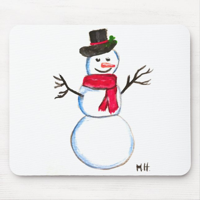 Mousepad Snowman aquarela pintada Vintage inverno (Frente)