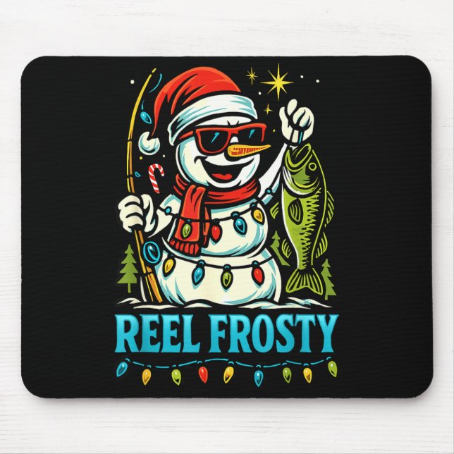 Mousepad Snowman Fishing Christmas Holiday Festive Winter F (Frente)