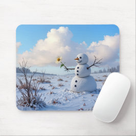 Mousepad Snowman Holding a White Daisy