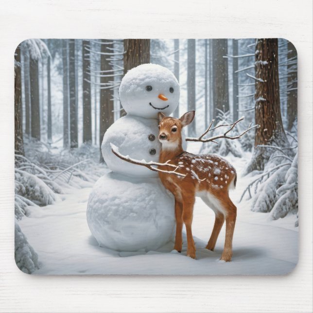 Mousepad Snowman Hugging a Fawn (Frente)