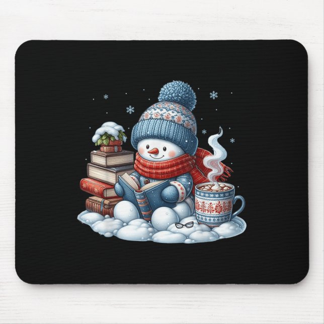 Mousepad Snowman Reading Books Lovers Librarian Bookworm Ch (Frente)