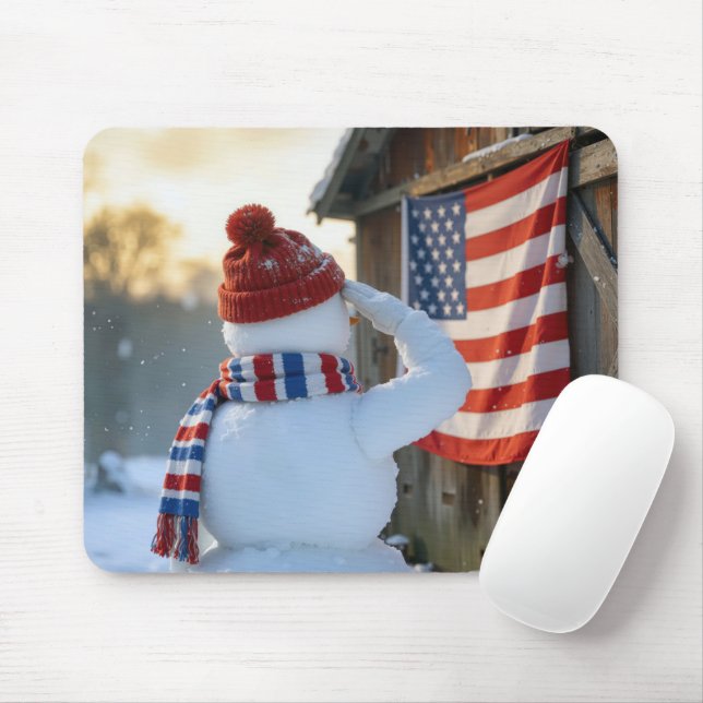 Mousepad Snowman Saluting an American Flag (Com mouse)