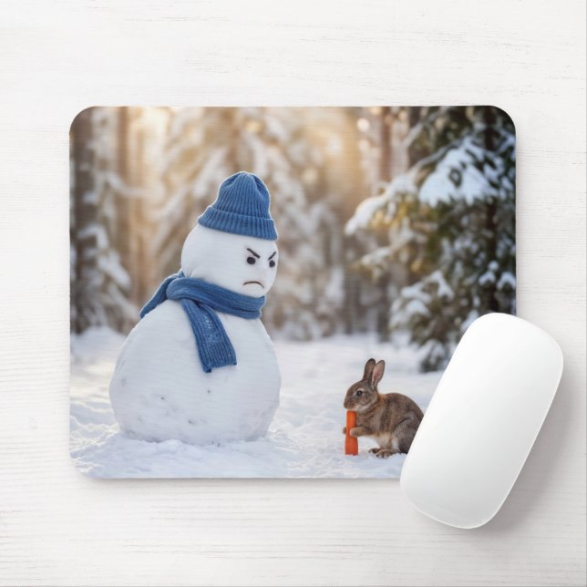 Mousepad Snowman Scowling at a Rabbit (Com mouse)
