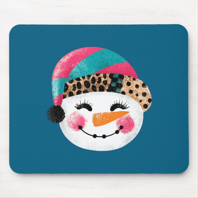 Mousepad Snowman With Santa Hat And Leopard Pattern  (Frente)