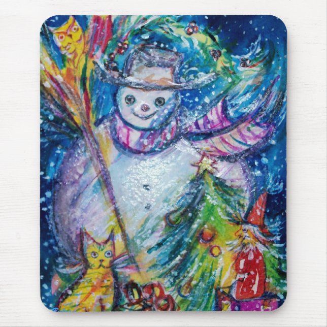 Mousepad SNOWMAN WITH TOYS, white blue yellow (Frente)