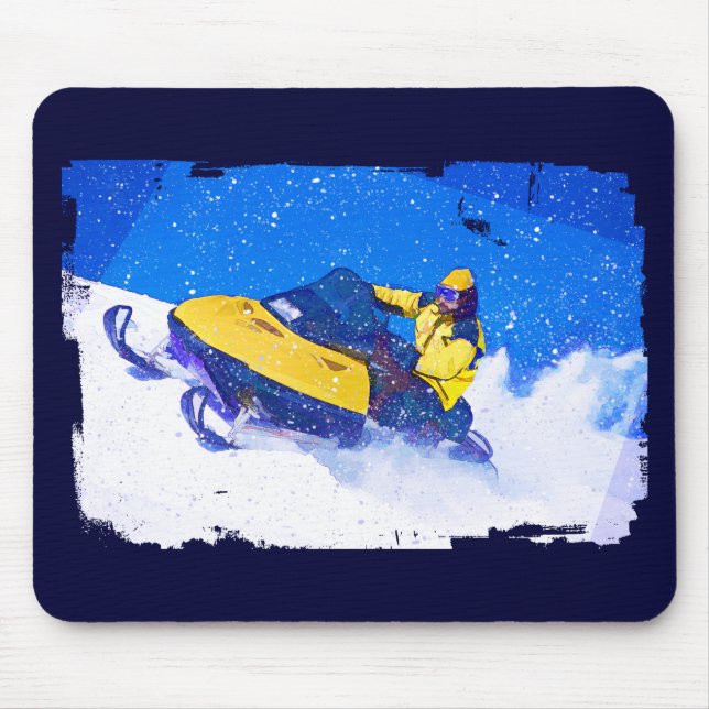 Mousepad Snowmobile amarelo no blizzard (Frente)
