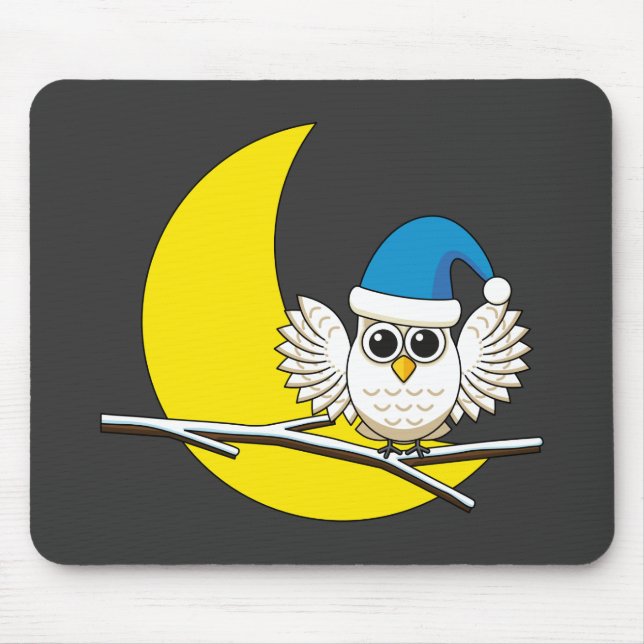 Mousepad Snowy Owl em Nova Lua Noite de inverno (Frente)