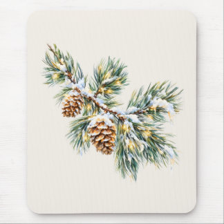 Mousepad Snowy Pine Branch