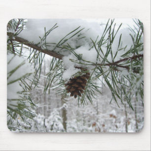 Mousepad Snowy Pine Branch Winter Nature Fotografia