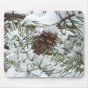 Mousepad Snowy Pine Cone I Winter Nature Photoshop