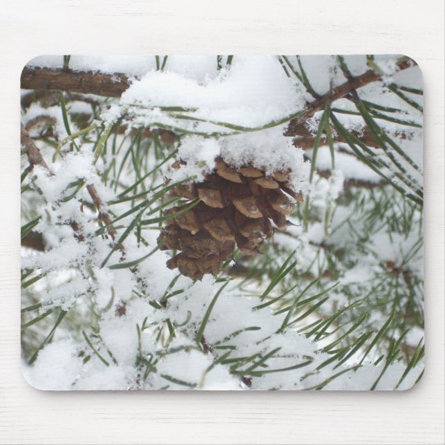 Mousepad Snowy Pine Cone I Winter Nature Photoshop (Frente)