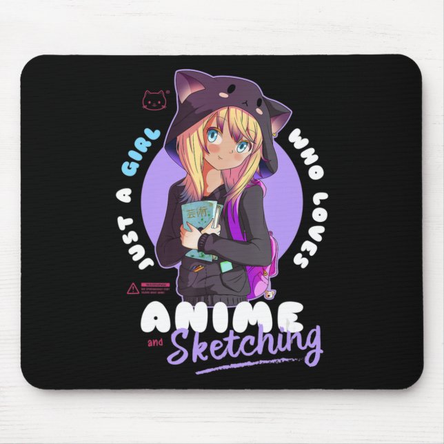 Mousepad Só Menina Adora Anime Desenhando Ramen Manga Otaku (Frente)