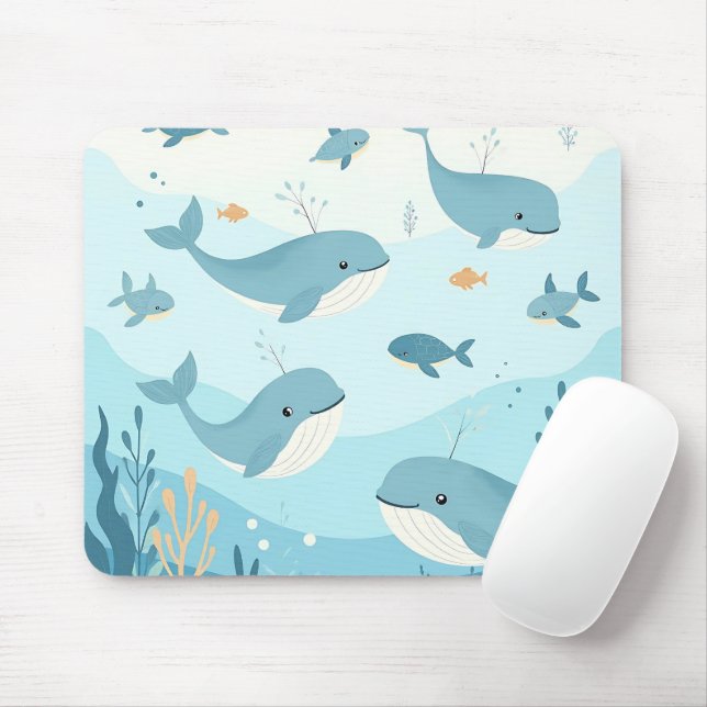 Mousepad Sob o Mar de Baleias e Crianças de Peixes (Com mouse)