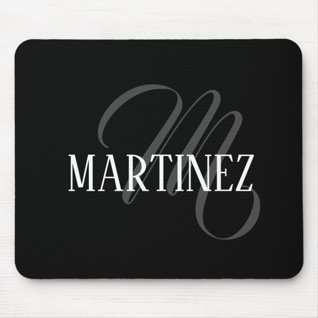 Mousepad Sobrenome Personalizado Elegante Preto | Nome (Frente)