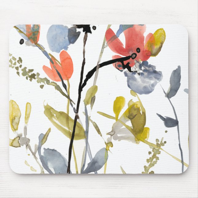 Mousepad Sobreposição de Flor - Flores e caules de Aquarela (Frente)
