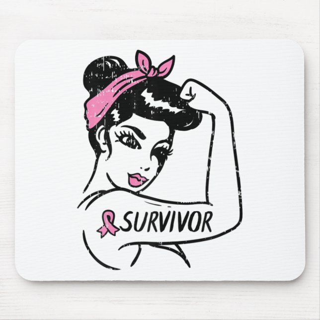 Mousepad Sobrevivente de câncer Rosie Riveter Sensibilizaçã (Frente)