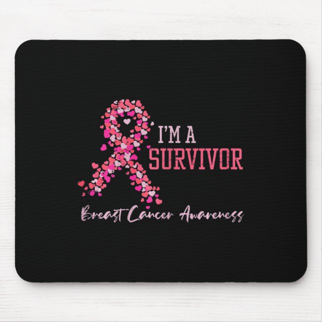 Mousepad Sobrevivente Fitas Rosa Corações Cancer Awarene (Frente)