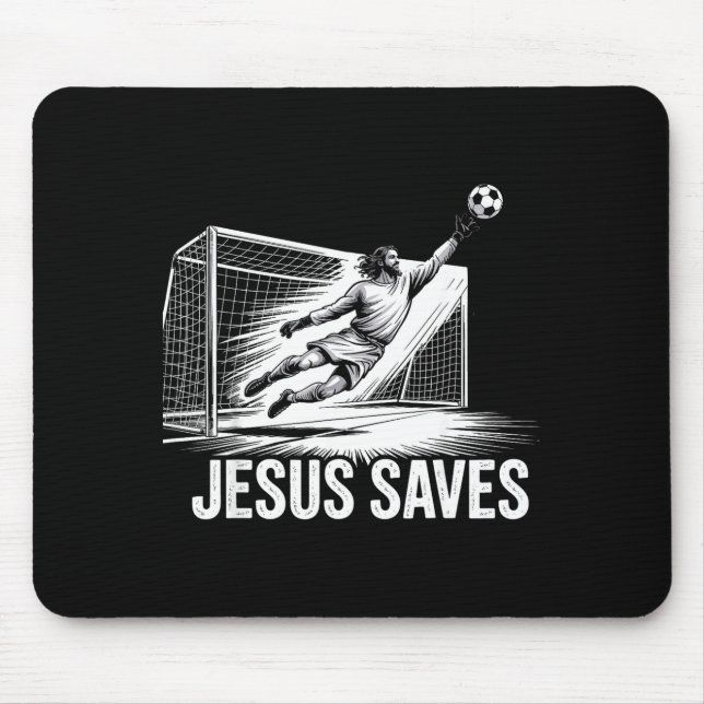Mousepad Soccer Goalie Goalkeeper Jesus Saves Christian Soc (Frente)