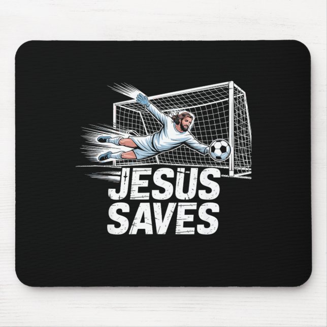 Mousepad Soccer Goalie Goalkeeper Jesus Saves Christian Soc (Frente)