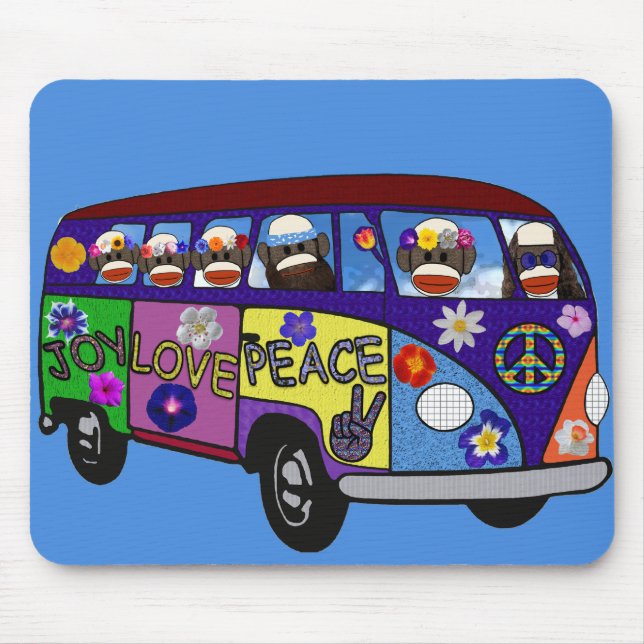 Mousepad Sock Monkey Peace Bus  (Frente)