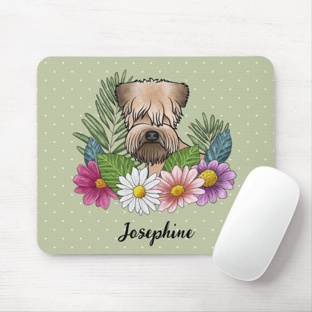 Mousepad Soft-Coated Wheaten Terrier Com Flores E Nome (Com mouse)