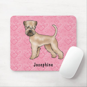 Mousepad Soft-Coated Wheaten Terrier Corações Rosa e Nome