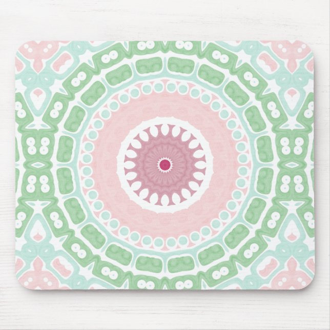 Mousepad Soft Green and Blush Mandala Pattern (Frente)