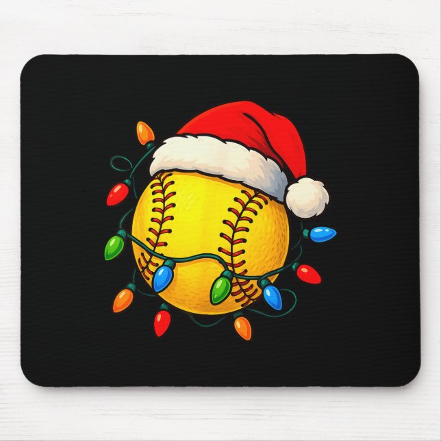 Mousepad Softball Ball Santa Hat Christmas Softball Xmas Li (Frente)