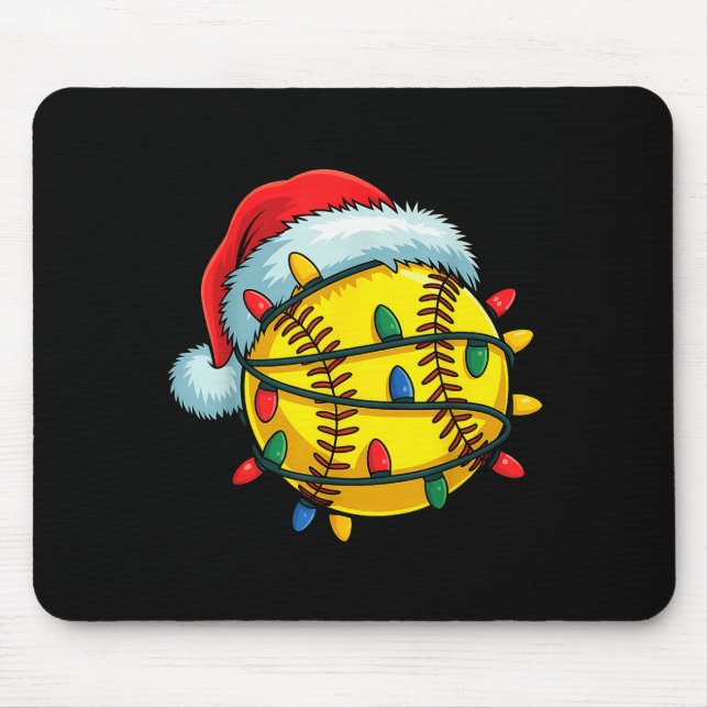 Mousepad Softball Ball Santa Hat Christmas Softball Xmas Li (Frente)