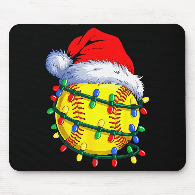 Mousepad Softball Ball Santa Hat Christmas Softball Xmas Li (Frente)