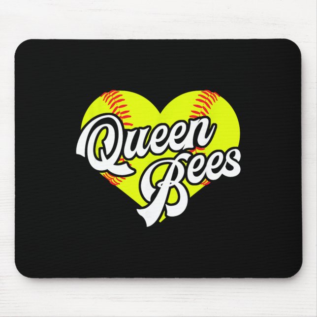 Mousepad Softball Heart Queen Bees Team T-ball League Girls (Frente)