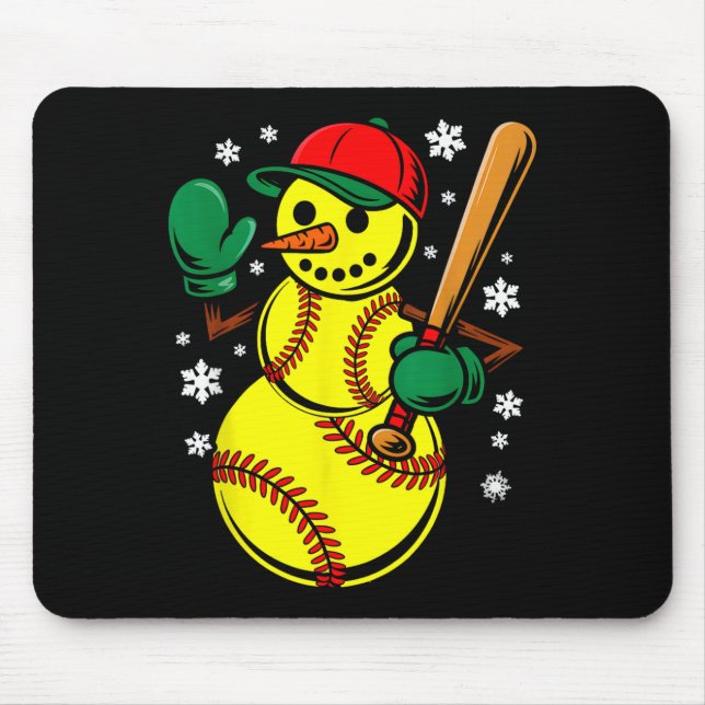 Mousepad Softball Santa Hat Snowman Xmas Funny Softball Chr (Frente)