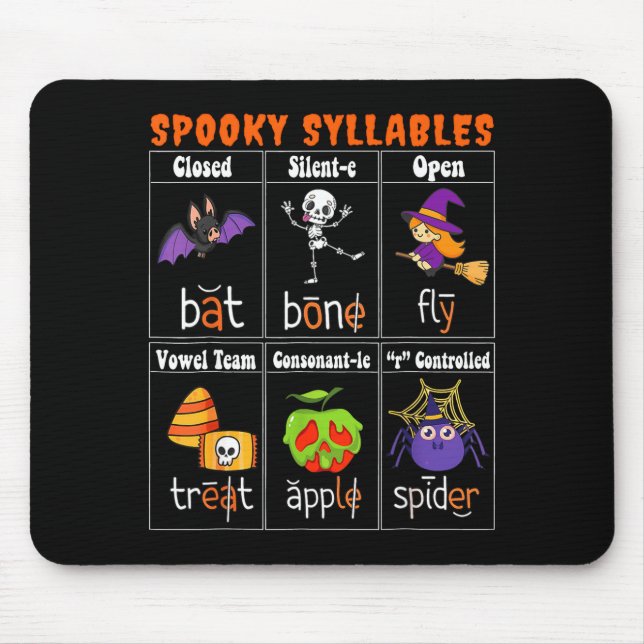 Mousepad Soky Syllables Funny Halloween Educational Teacher (Frente)