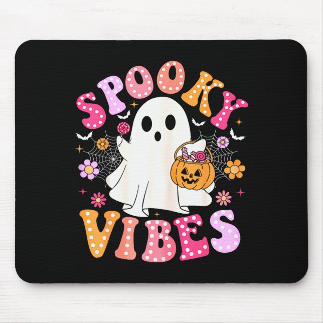 Mousepad Soky Vibes Fantasma Retro Groovy Halloween Mulhere (Frente)