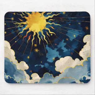 Mousepad Sol Celeste Moderno Estrelas e Nuvens Azuis